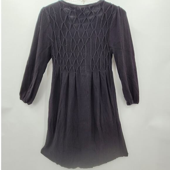 Max Studio Black Knit Knot Smocking Long Sleeve Stretch Sweater Dress - Picture 3 of 12